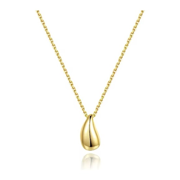 NEW Teardrop Pendant Necklace Gold Plated Sterling Silver Minimalist Jewelry - Picture 2 of 16